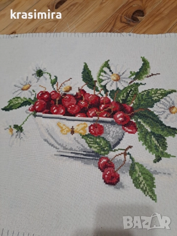 Гоблен "Натюрморт с череши ", снимка 4 - Гоблени - 52440891