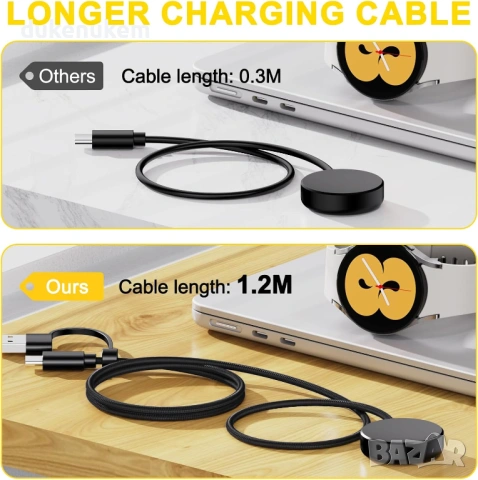 2 броя Зарядно за Samsung Galaxy Watch – USB-C, магнитно, снимка 2 - Смарт гривни - 53083002