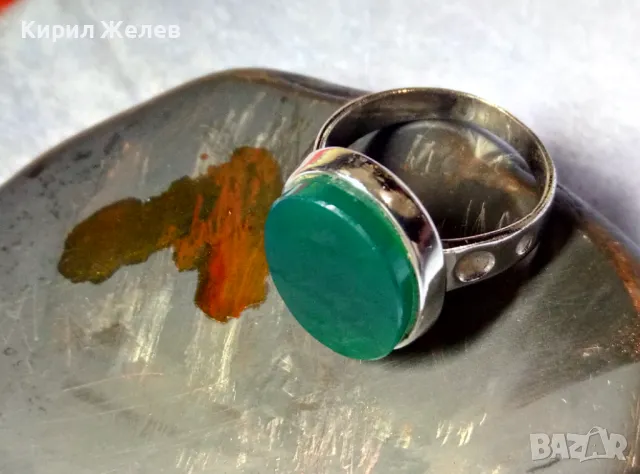 АВТОРСКИ СКЪПОЦЕНЕН СРЕБЪРЕН ПРЪСТЕН СРЕБРО 800 с ШЛИФОВАН ЗЕЛЕН ОНИКС и ЩЕМПЕЛ на ЮВЕЛИРА 47966, снимка 9 - Пръстени - 49886730