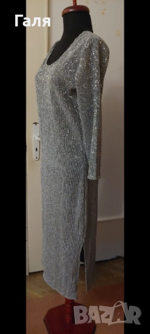 Рокля сребриста с пайети , снимка 6 - Рокли - 52163265