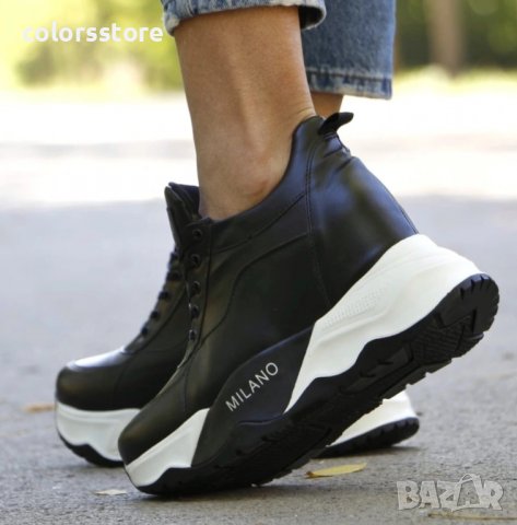 Кецове на платформа - черна кожа с бяло ходило - PA1