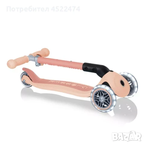 Сгъваема еко тротинетка с 3 колела GLOBBER JUNIOR FOLDABLE LIGHTS ECOLOGIC – цвят праскова, снимка 3 - Скутери и тротинетки - 51256563