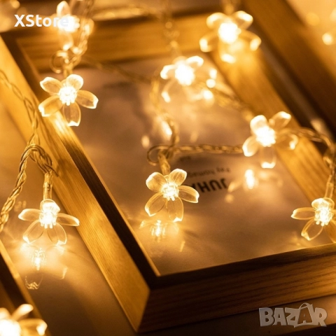 Многоцветни коледни LED лампички с цветя с щепсел - Многоцветни, дължина - 5м, 28бр лампички., снимка 8 - Декорация за дома - 52441875