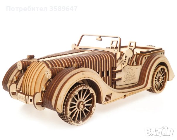 3D Механичен дървен пъзел кола 437 части - Ugears Roadster VM-01, снимка 3 - Образователни игри - 43645693