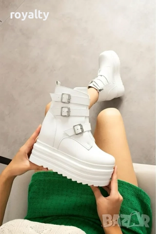 Боти на платформа - бяла кожа, снимка 3 - Дамски боти - 52267486