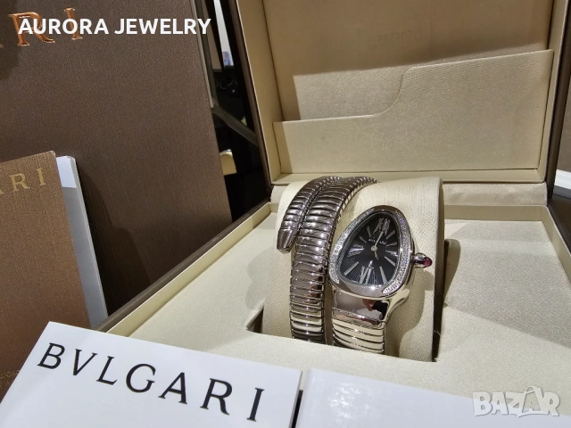 BVLGARI Serpenti Tubogas Snake Silver Black Diamonds Дамски Часовник, снимка 2 - Дамски - 53058164