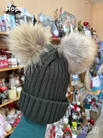 Шапка с два пуха естествен косъм , снимка 6 - Шапки - 35242870
