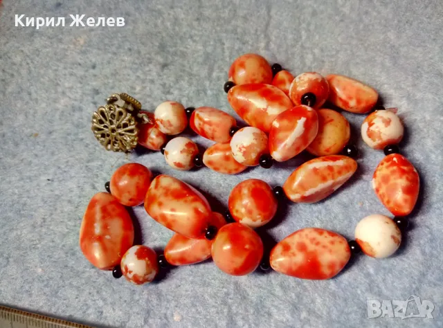 СТАР РЕТРО ГЕРДАН МЪНИСТЕНА ОГЪРЛИЦА с ПОЛУСКЪПОЦЕННИ КАМЪНИ и ФИЛИГРАННА БРОНЗОВА ЗАКОПЧАЛКА 28491