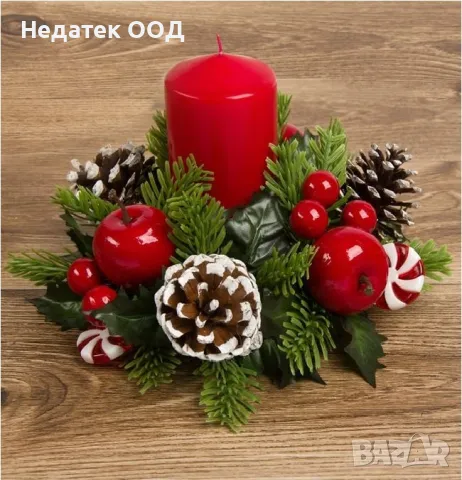 Коледен, декоративен, свещник, Ябълки, червен, 25см