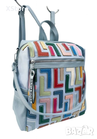 Дамска раница-чанта с цветен принт и регулируеми презрамки