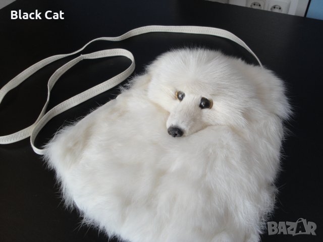 Нова луксозна кожена дамска чанта / раница, естествена кожа с косъм от бяла / полярна лисица, пух, снимка 2 - Чанти - 38707008