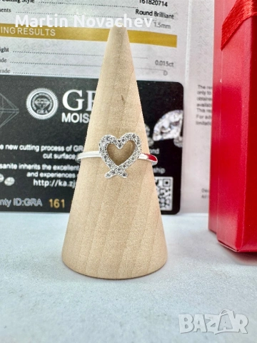 Сребърен пръстен с мойсанит (Диамант), снимка 3 - Пръстени - 53502953