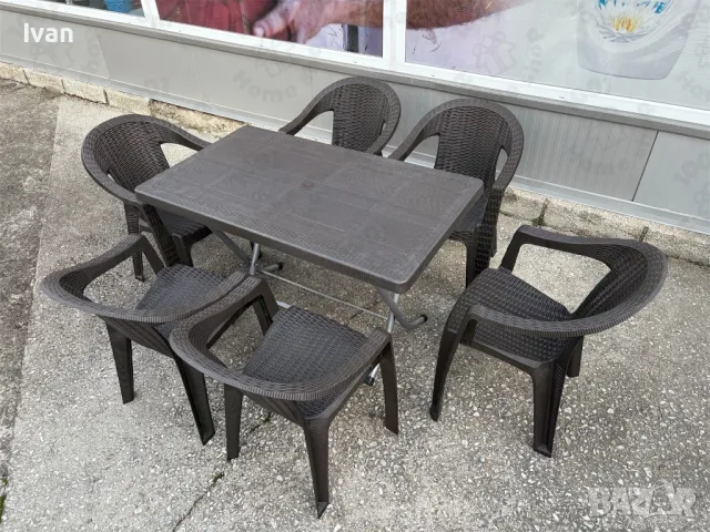 Градински комплект маса със столове 6 бр, ратан, комплект КОКО, снимка 3 - Маси - 50425261