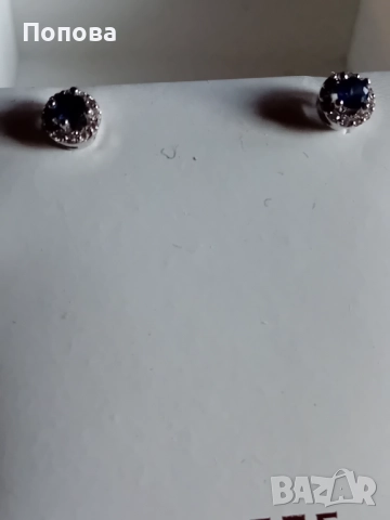 Златни обеци с естествени сапфири и диаманти /бяло злато/, снимка 2 - Обеци - 52791722