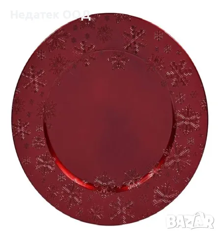 Коледна декоративна чиния, Червен, Ø33см, снимка 2 - Декорация за дома - 48303487