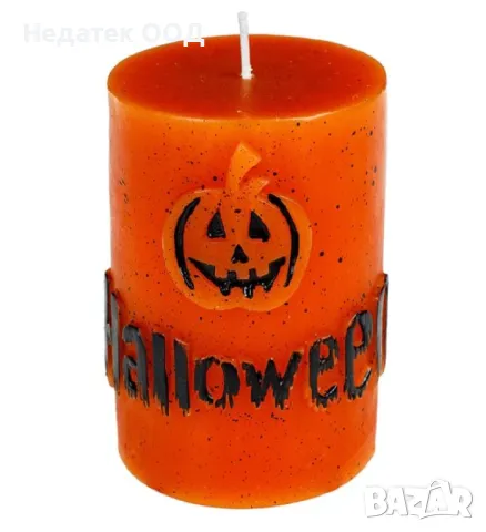 Декоративна свещ, Хелоуин, стълбова, тиква, оранжев, Ø7x9.5см