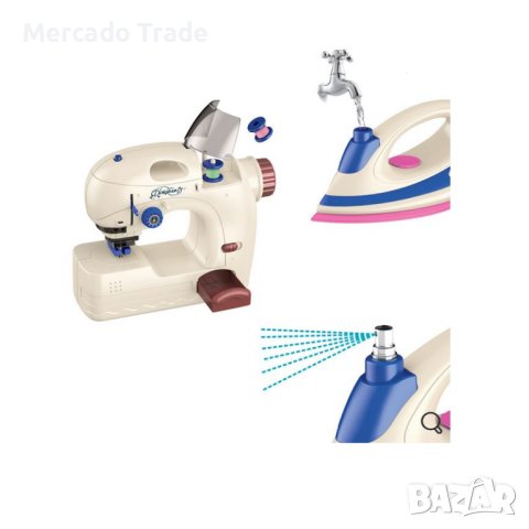 Детски комплект Mercado Trade, Дъска за гладене, Ютия, Шевна машина със светлина, снимка 2 - Електрически играчки - 43120958