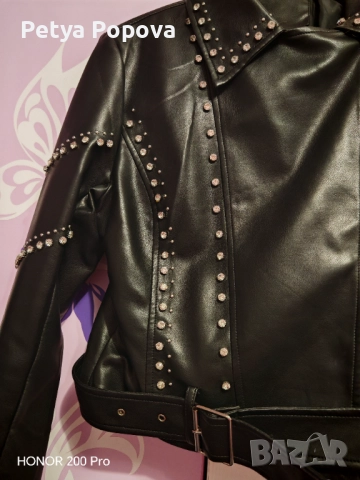 Кожено яке с камъчета, снимка 2 - Якета - 52967624