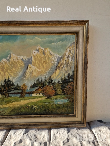 Прекрасна антикварна авторска майсторска картина масло върху платно , снимка 4 - Антикварни и старинни предмети - 52803737