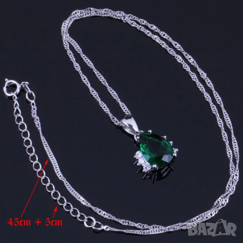 Сребърен комплект с кристали и изумруди, снимка 10 - Бижутерийни комплекти - 44886203