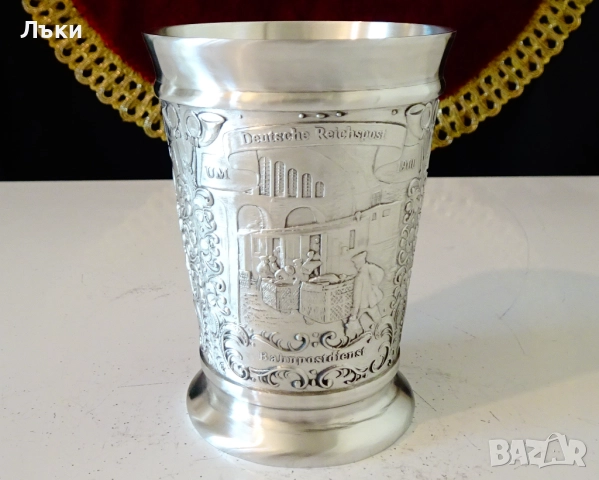 Чаша от калай за вино с пощальони. , снимка 5 - Антикварни и старинни предмети - 51591172