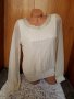 Мръсно бяла блуза шифон с перли мъниста М, снимка 1 - Блузи с дълъг ръкав и пуловери - 32844285