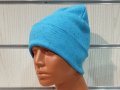 Нова дамска зимна шапка рипс с подгъв в цвят син меланж, снимка 11