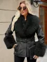 Елегантно дамско яке от изкуствена кожа с яка , снимка 4