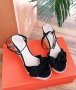 Черни велурени сандали на висока платформа, снимка 1 - Сандали - 43930177