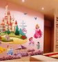 огромен приказен замък с принцеси стикер лепенка самозалепващ за стена и мебел детска стая 