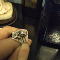 Стар сребърен пръстен с  бледо зелен цирконий , снимка 4 - Пръстени - 37943283