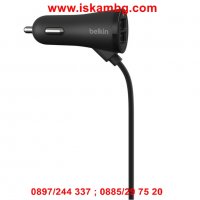 Зарядно за кола BELKIN 12V - 2 USB порта + Lightning кабел, 2.4A/12W, снимка 4 - Аксесоари и консумативи - 28440242
