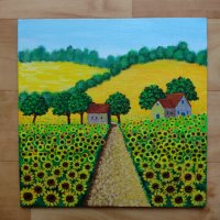 "Път през слънчогледови ниви", авторска картина , снимка 3 - Картини - 40806283