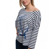 Нова дамска моряшка блуза с паднало рамо, трансферен печат Котва, снимка 9 - Блузи с дълъг ръкав и пуловери - 28375572