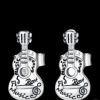 Дизайнерски сребърни обеци китари,Vintage,"Rock music"/нови, снимка 1 - Колиета, медальони, синджири - 43562353