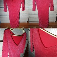 червена рокля със сребристи нишки, снимка 1 - Рокли - 15279653