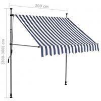 Ръчно прибиращ се сенник с LED, 200 см, синьо и бяло, снимка 8 - Градински мебели, декорация  - 38055465