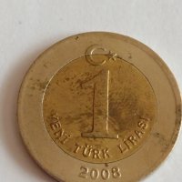 Монета 1 лира ТУРЦИЯ  2008 година за колекция декорация- 18696, снимка 3 - Нумизматика и бонистика - 32726216