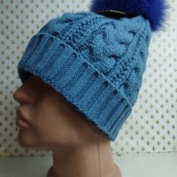 Дамска плетена шапка с естествен косъм лукс- мпш41, снимка 3 - Шапки - 43302182