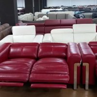 Червен комплект двойка и фотьойл с електрически релакс механизъм, снимка 2 - Дивани и мека мебел - 40283151
