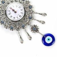 Стенен часовник с назар, синьо око с цветя / 984, снимка 3 - Стенни часовници - 43981531