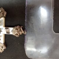 Античен френски кръст-седеф и сребро, снимка 4 - Антикварни и старинни предмети - 43407673