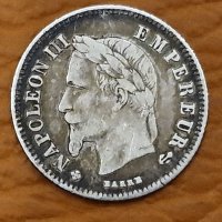 20 сантима 1866 буква BB Наполеон III сребро, снимка 2 - Нумизматика и бонистика - 43701056
