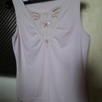 Дамска блуза без ръкав светлорозова с бродерия и мъниста, снимка 1 - Тениски - 29020380