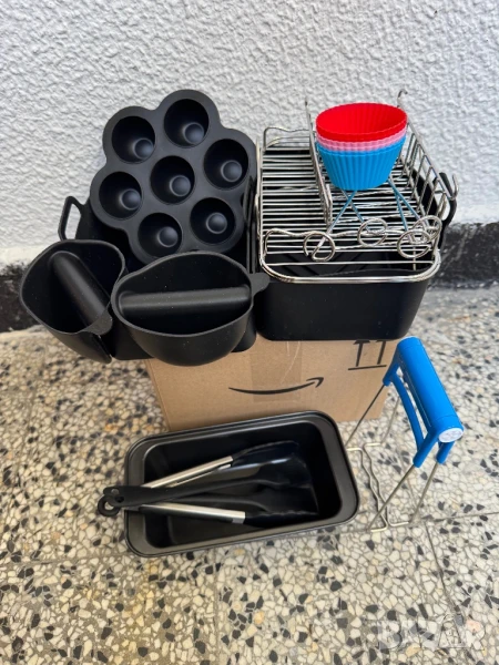 Комплект 15 в 1 Силиконови Форми за Фритюрник с Горещ Въздух, Еър Фрайър, Чашки, Форми, Тава, Щипка!, снимка 1