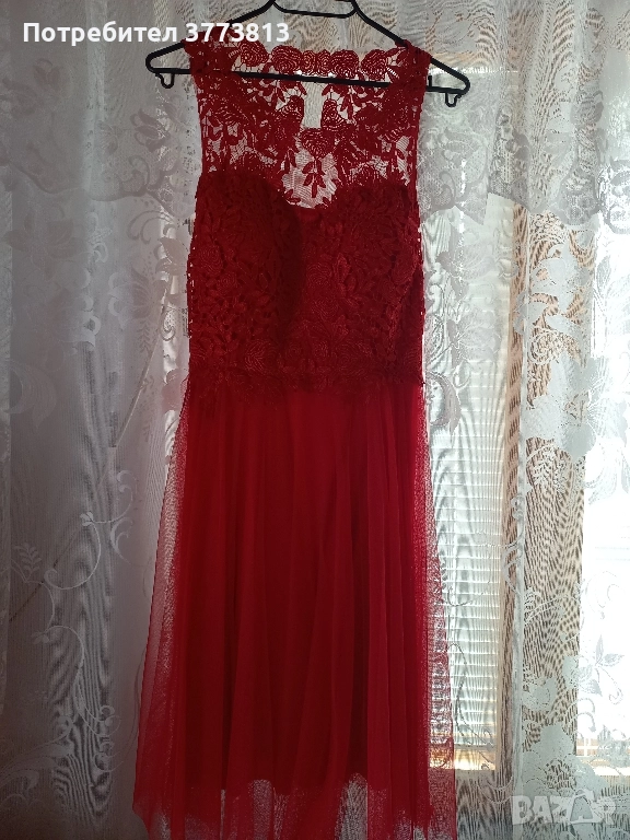Елегантна червена официална рокля с дантела – перфектна за бал, сватба или повод, снимка 1