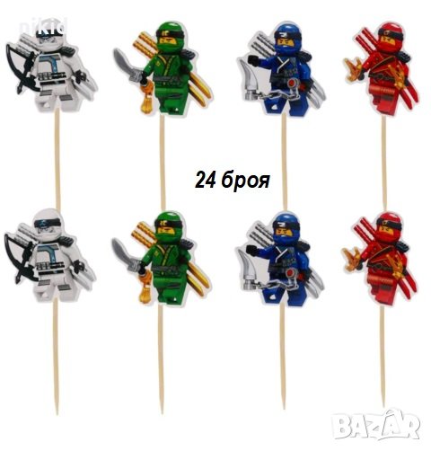 Лего Нинджаго Ninjago 24 бр топери клечки за мъфини кексчета декорация парти, снимка 1