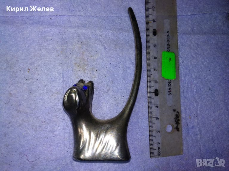 СИМПАТИЧНО МЕТАЛНО ПОСРЕБРЕНО КУЧЕНЦЕ ДЕКОРАТИВНА ФИГУРКА с КРИСТАЛЧЕТА за ОЧИ 38417, снимка 1