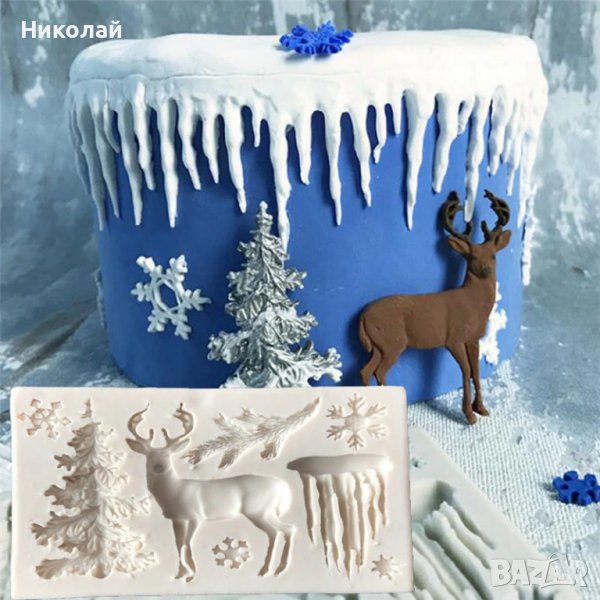 Силиконов Коледен молд с елен , елха , снежинки , лед , декорация на торта фондан , сладкиши шоколад, снимка 1
