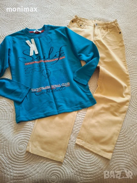 Панталон тип дънки и блуза 140 Нови, снимка 1